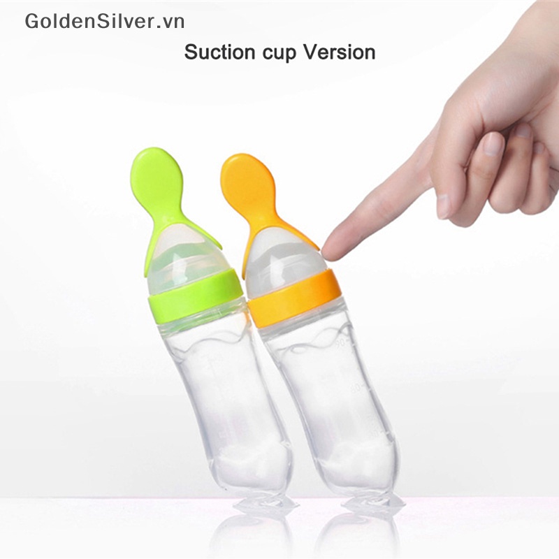 Bình Ăn Dặm Có Muỗng Bằng Silicon Màu Vàng Kim Cho Bé