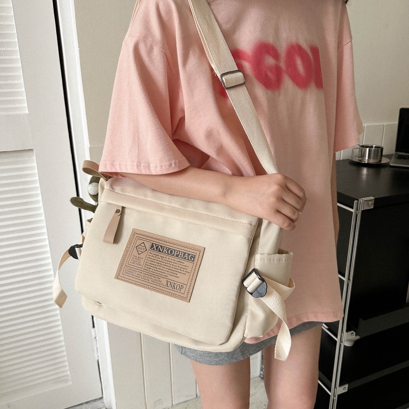 Túi Đeo Chéo Canvas Sức Chứa Lớn Phong Cách Hàn Quốc Cho Nữ