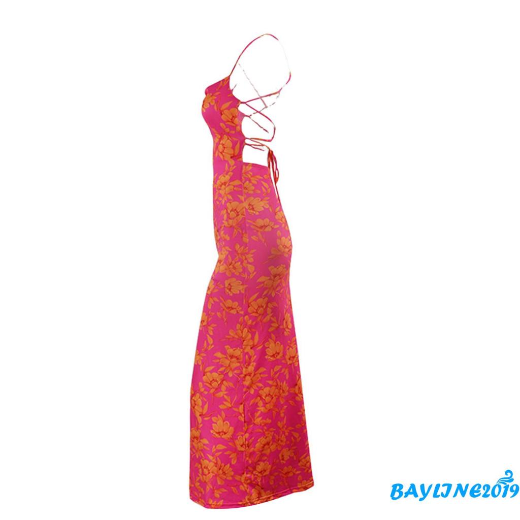 Đầm Dài Hai Dây Chéo Lưng In Hoa Thời Trang Mùa Hè Dành Cho Nữ