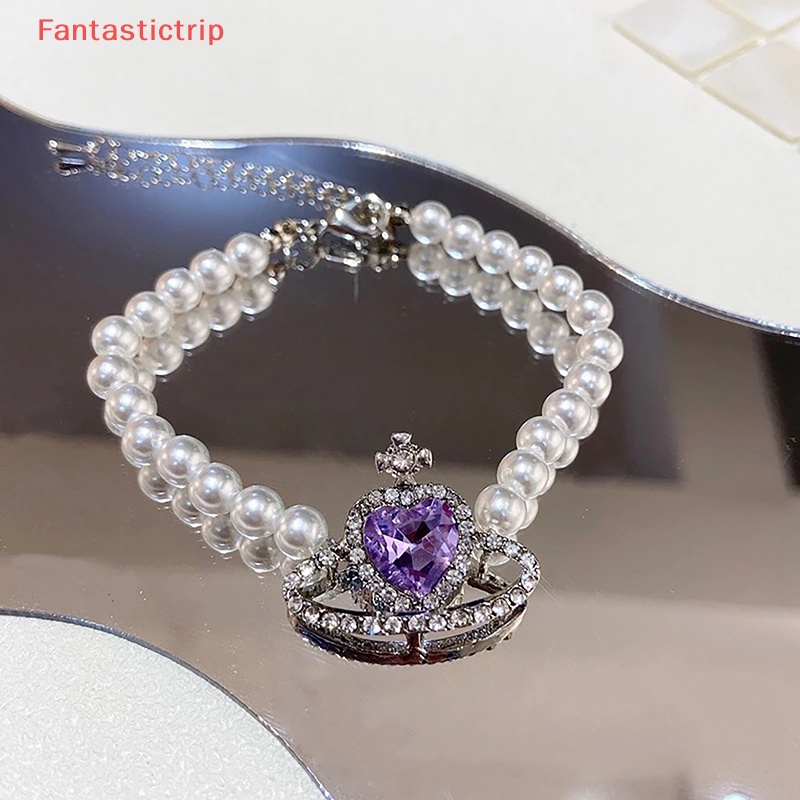 [Fantastictrip] Bộ Trang Sức Vòng Cổ / Bông Tai / Vòng Tay Hình Trái Tim Pha Lê Tím Phong Cách Hàn Quốc Thanh Lịch