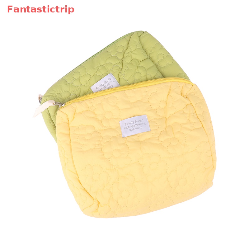 Túi Đựng Mỹ Phẩm Chần Bông Màu Trơn Họa Tiết Hoa Đáng Yêu Dành Cho Đi Du Lịch