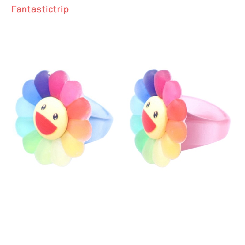 [Fantastictrip] Nhẫn Acrylic Hình Hoa Mặt Trời Mặt Cười Màu Kẹo Ngọt Ngào Dễ Thương Thời Trang Cho Nữ