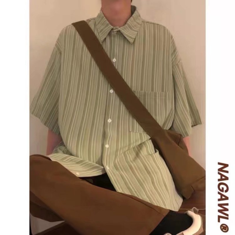 Áo Sơ Mi Polo Tay Ngắn Dáng Rộng Họa Tiết Kẻ Sọc Thời Trang Mùa Hè 2023 Phong Cách Nhật Bản Mới