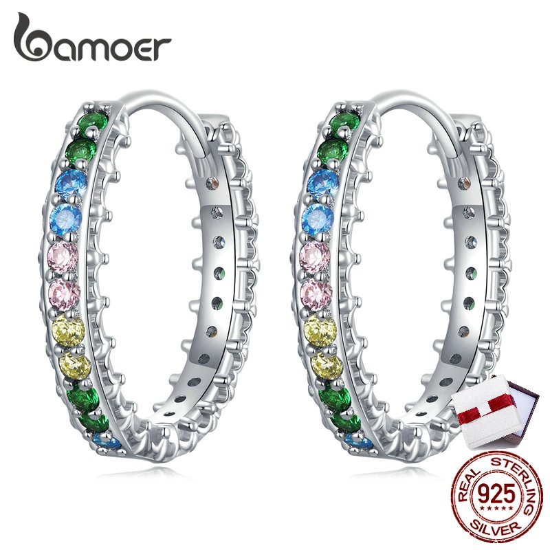 BAMOER Bông Tai bạc 925 ĐíNh Đá NhiềU MàU SắC