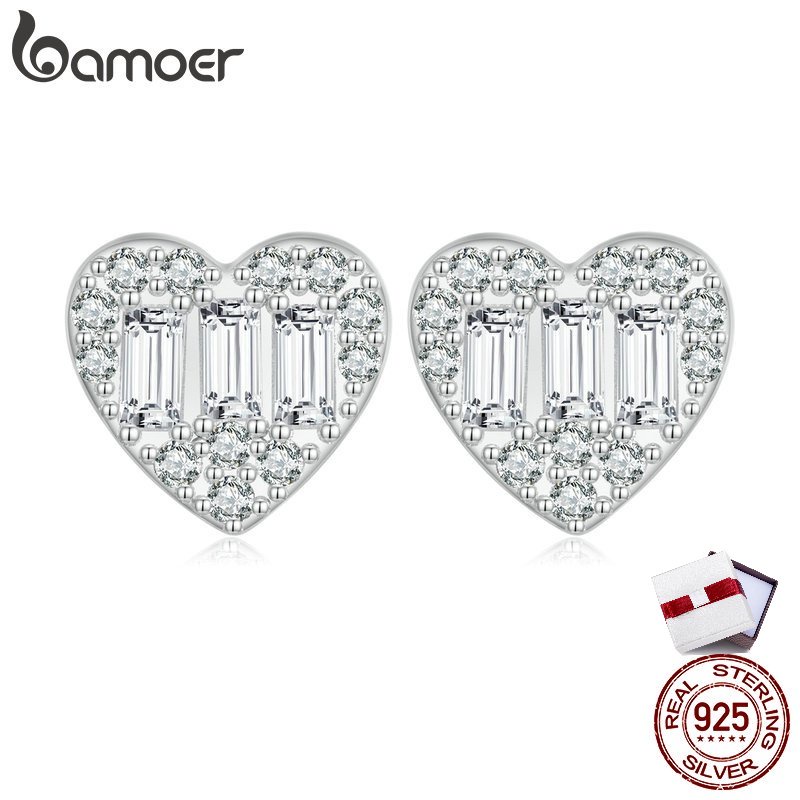 BAMOER Bông Tai Bạc 925 HìNh TráI Tim ThờI Trang