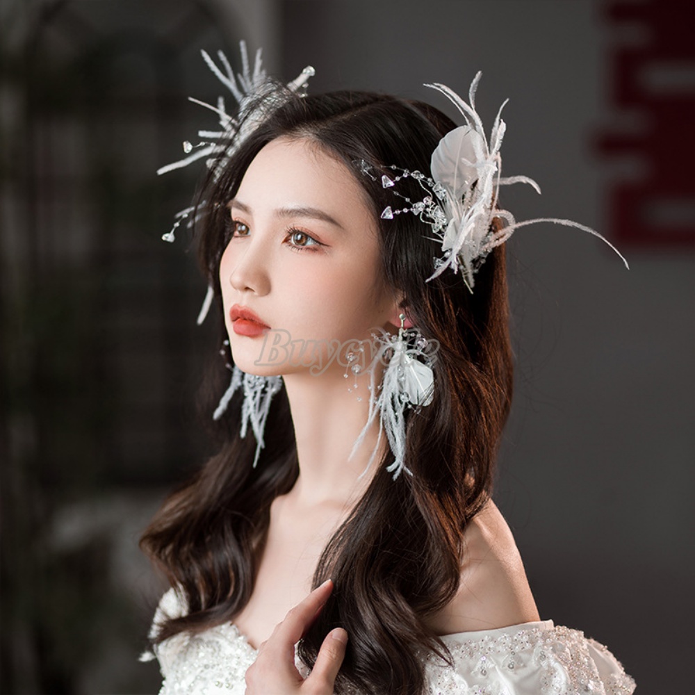 Kẹp Tóc Hình Lông Vũ Thời Trang Cho Cô Dâu