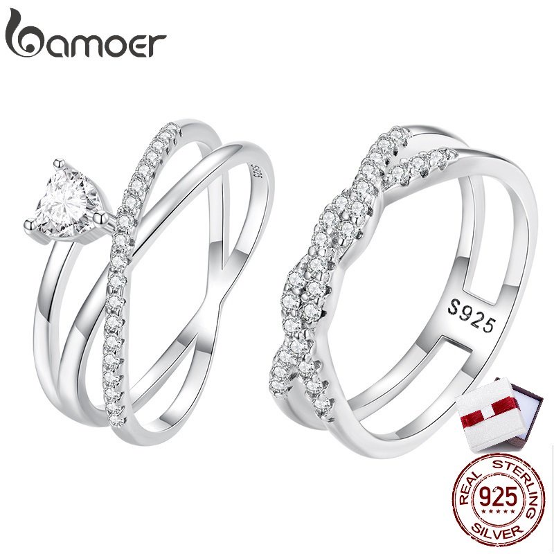 Nhẫn bạc 925 BAMOER nhiều lớp kiểu dáng thời trang
