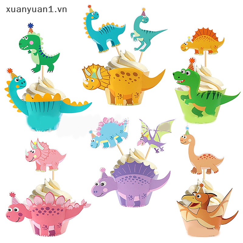 Set 1 / 6 / 8 Khủng Long Hoạt Hình Trang Trí Bánh Kem