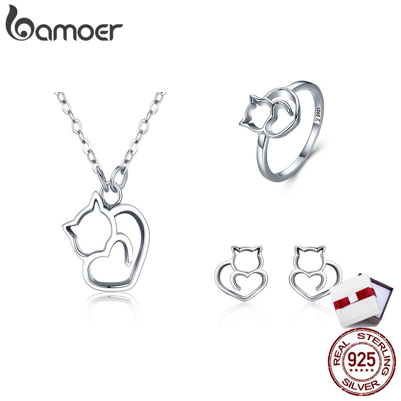 Bamoer Bông Tai Nhẫn Bằng Bạc 925 Hình Mèo Thời Trang Cho Nữ ZHS093