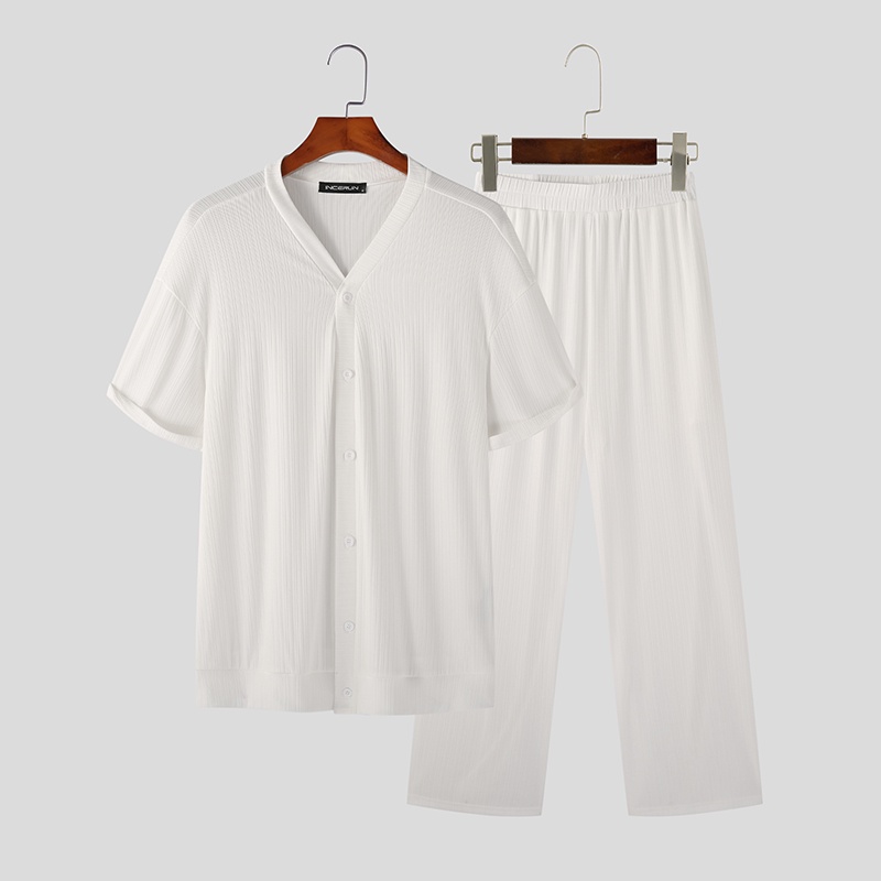 Set Áo Thun Tay Ngắn Cổ Chữ V Dáng Rộng + Quần Dài Đơn Giản Thời Trang Theo Phong Cách Hàn Quốc Cho Nam