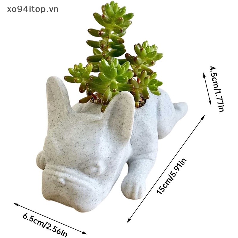 Chậu Nhựa Resin Trồng Cây Hình Chó Bull Pháp Để Bàn Trang Trí Nhà Cửa
