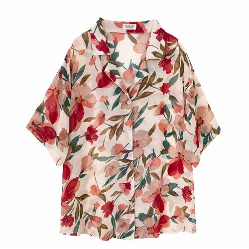 Cozok Áo Sơ Mi Voan Hoa Ngắn Tay Thời Trang retro Hongkong Dễ Phối Đồ