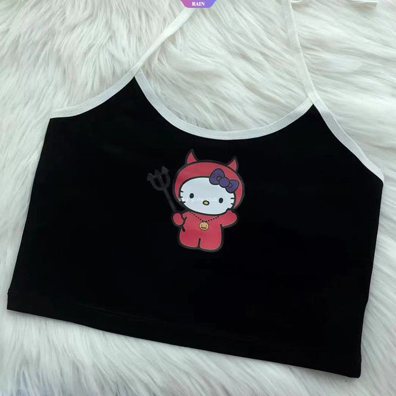 Sanrio Áo Tank Top Thể Thao Hai Dây Mỏng Ngắn Mỏng Mềm Mại Hình Quỷ Nhỏ Hello Kitty Đáng Yêu Gợi Cảm Đa Năng Mùa Hè Cho Nữ Y2k [RAIN]