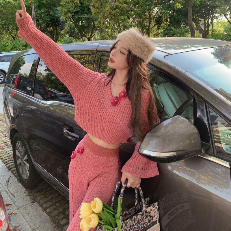 Set Đồ Dệt Kim Màu Hồng Thời Trang Thu Đông 2022 OSG4 Cho Nữ