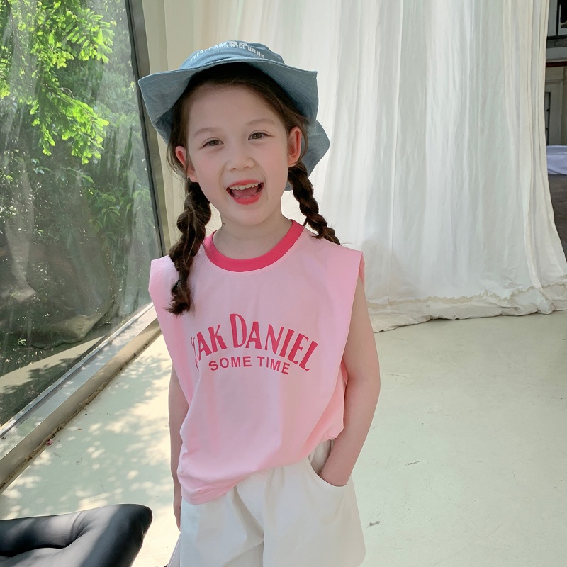 Áo Thun Cotton Không Tay In Chữ Thời Trang Mùa Hè Mới 2023 Cho Bé Gái