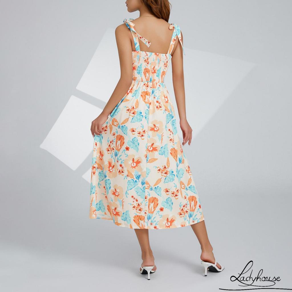 Đầm Midi Hai Dây Dáng Chữ A In Họa Tiết Hoa Thời Trang Mùa Hè Cho Nữ