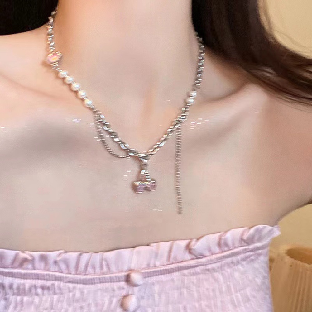 Vòng cổ Mặt Hình Trái Cherry Đính Ngọc Trai Dễ Thương Cho Nữ