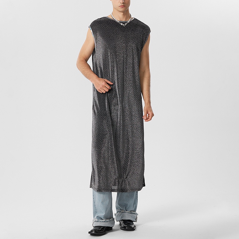 Áo Tank Top Sát Nách Dáng Dài Trong Suốt Lấp Lánh Cá Tính Cho Nam