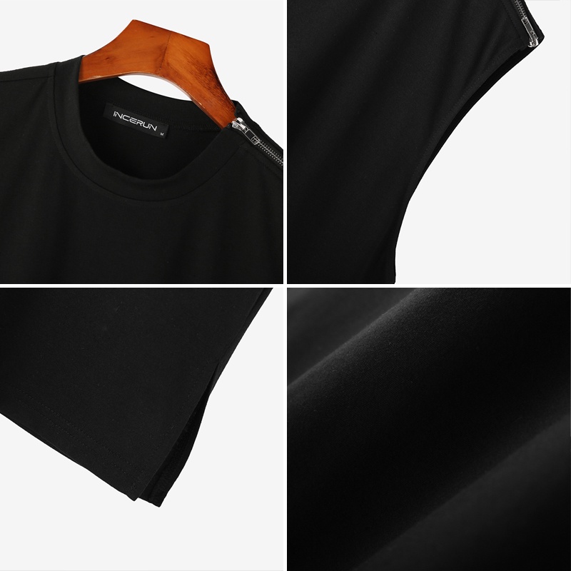 Áo tanktop INCERUN dáng rộng màu trơn phối khóa kéo cá tính