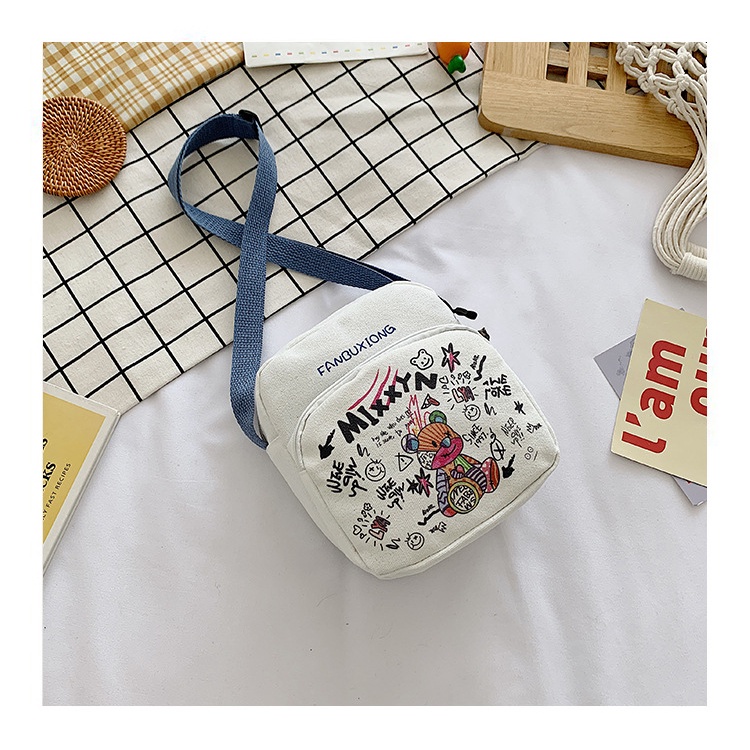 Túi Đeo Chéo Canvas In Hình Gấu Dễ Thương Cho Nữ