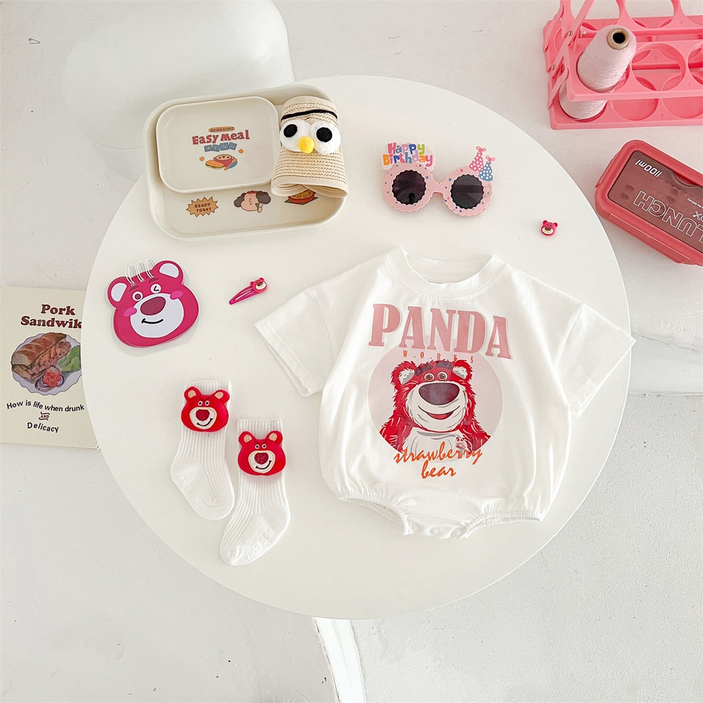 Áo Liền Quần In Hình Gấu Trúc Hoạt Hình Phối Lưới Thời Trang Mùa Hè Cho Bé Trai Và Gái 0-2 Tuổi