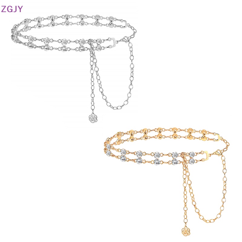 Dây Xích Thắt Lưng Hai Lớp Bằng Hợp Kim Đính Kim Cương Sáng Tạo Thời Trang Dành Cho Nữ Mới