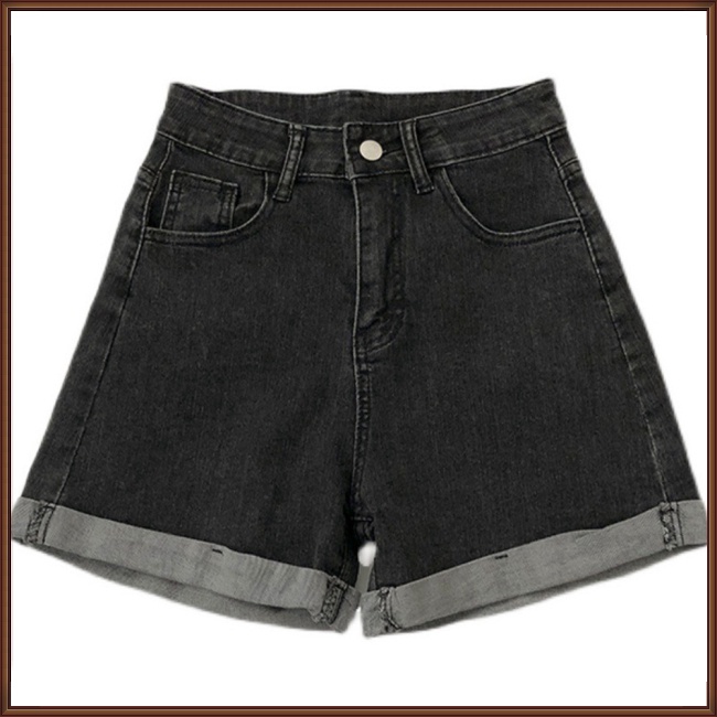 Quần Short Denim Chữ A Lưng Cao Ống Rộng Phối Nhiều Túi Thời Trang Cho Nữ