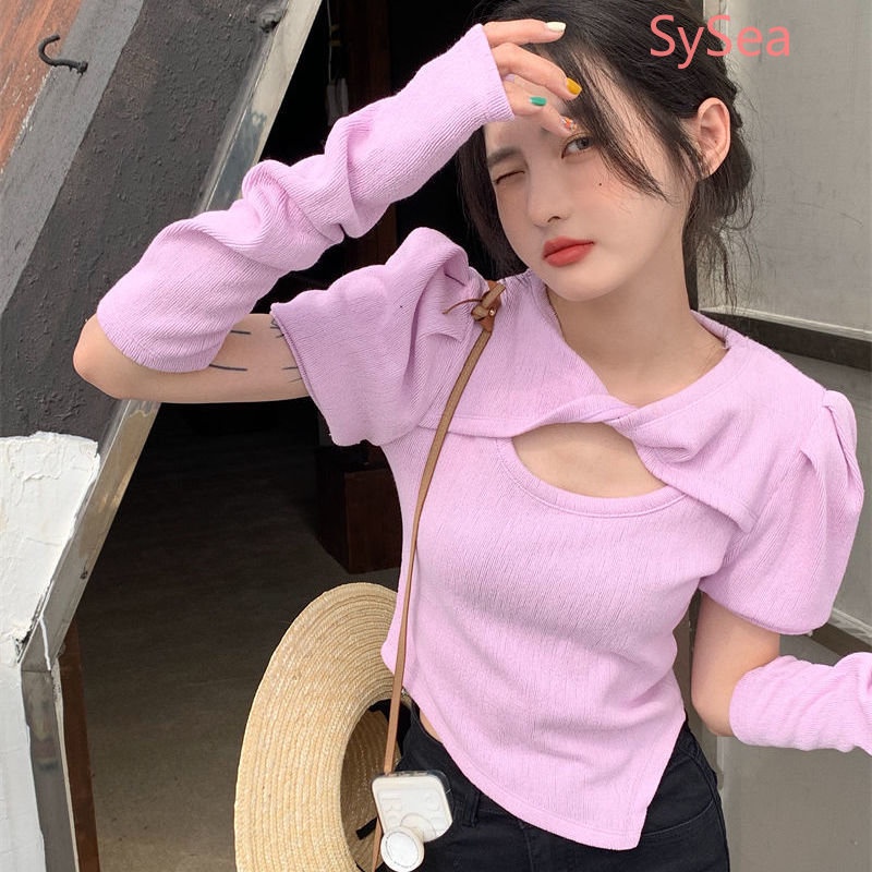 Áo Kiểu Hàn Quốc Dáng Ôm Thiết Kế Bất Đối Xứng Thời Trang Cho Nữ