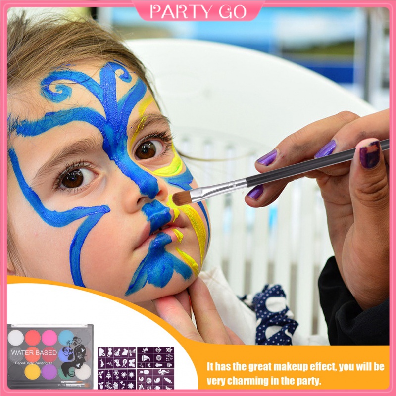 Bảng Màu Vẽ Mặt Hóa Trang Halloween 15 Màu Chống Nước Kèm 2 Cọ Và 4 Khuôn Vẽ