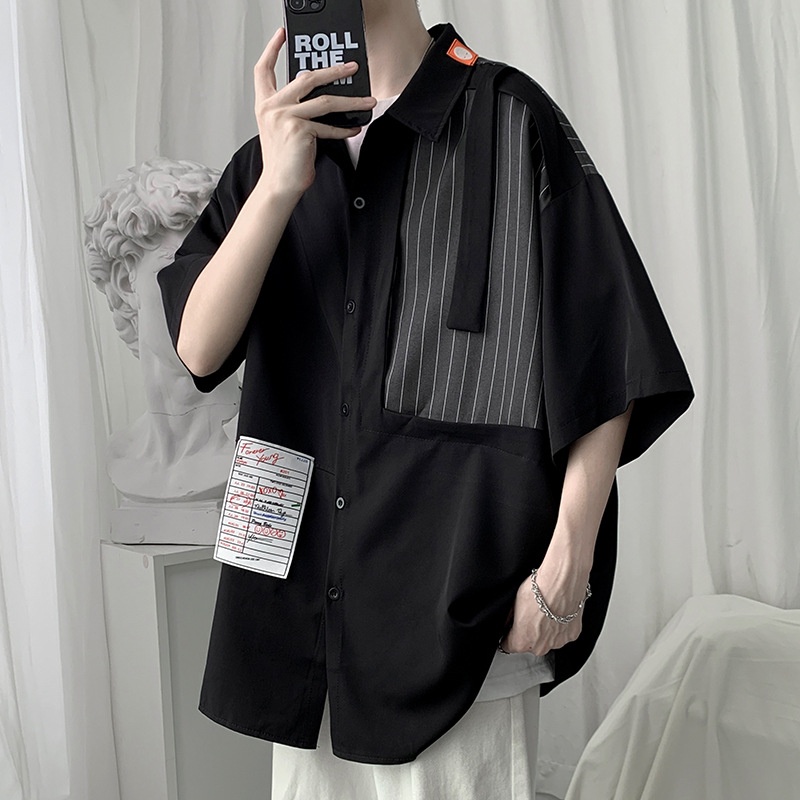 Áo Sơ Mi Ngắn Tay Dáng Rộng Thời Trang Mùa Hè Hàn Quốc Giản Dị Dành Cho Nam