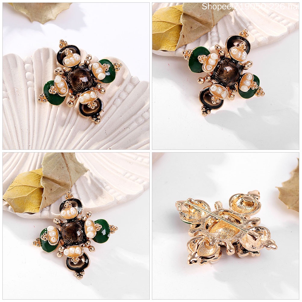 Trâm Cài Áo Hình Bông Hoa Đính Ngọc Trai Nhân Tạo Phong Cách Vintage 4.6x4.6CM