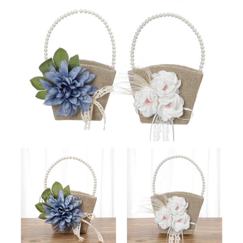 Set 2 Giỏ Hoa Đựng Kẹo Có Tay Cầm Đính Ngọc Trai Trang Trí Nhà Cửa / Tiệc Cưới