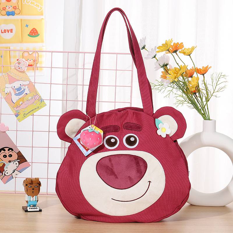 Túi Xách tote Đeo Vai Cỡ Lớn Bằng Vải Bông Hình Gấu Dâu Tây Stitch Dễ Thương Thời Trang Cho Nữ