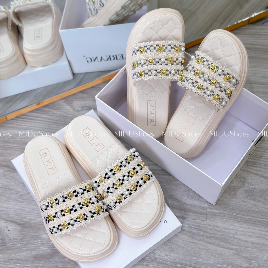 Dép Xuồng MIDU Đính Cườm 2 Màu