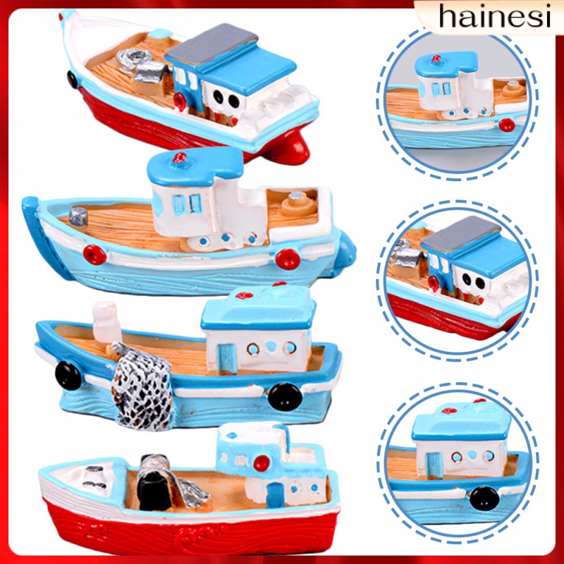 Pirate Ship Decor Desktop Toys Fishing Boat Ornaments Wooden Tiny Sailboat Figurine Office 4 Pcs