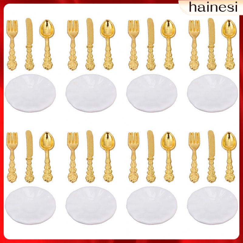 Bộ 8 Món Dụng Cụ Ăn Uống Bằng Kim Loại Dùng Trang Trí Nhà Búp Bê