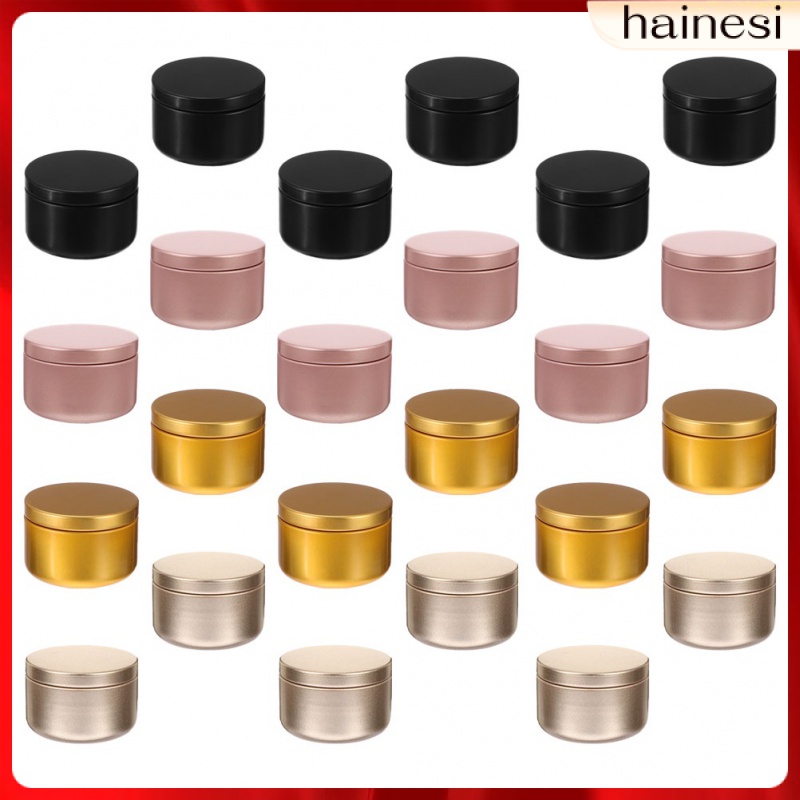 Bộ 24 Lọ Đựng Nến Tròn Nắp Kim Loại Màu Đen / Kẹo / Trà / Cà Phê Tiện Dụng Mang Theo Du Lịch
