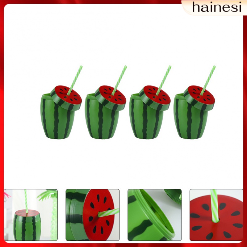 Set 4 Cốc Uống Nước Bằng Nhựa Kính Họa Tiết Dưa Hấu Hawaii Trang Trí Tiệc Tùng / Du Lịch Cho Bé