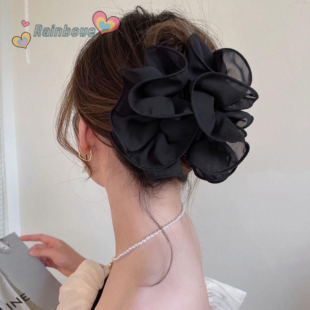Kẹp Tóc Ruy Băng Vải Chiffon Màu Cầu Vồng Kích Thước Lớn Cho Nữ