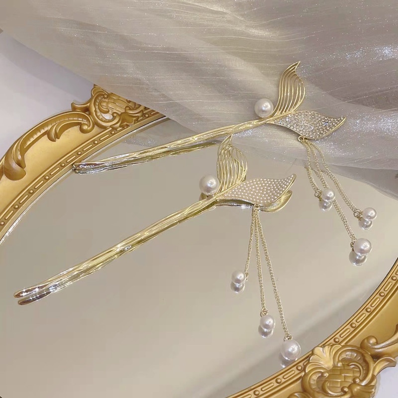 Trâm cài tóc hình đuôi cá tua rua đính hạt châu thời trang xinh đẹp cho nữ KEP13