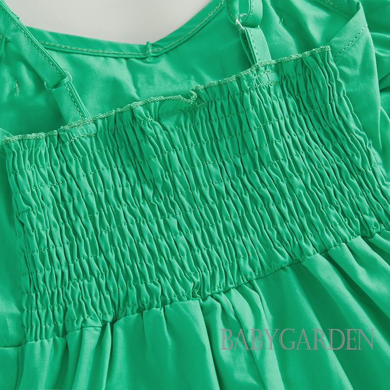 Áo Liền Quần Ngắn Không Tay Cổ Chữ V Màu Trơn Đính Nơ Mặc Hàng Ngày Cho Bé Gái 1-5 Tuổi