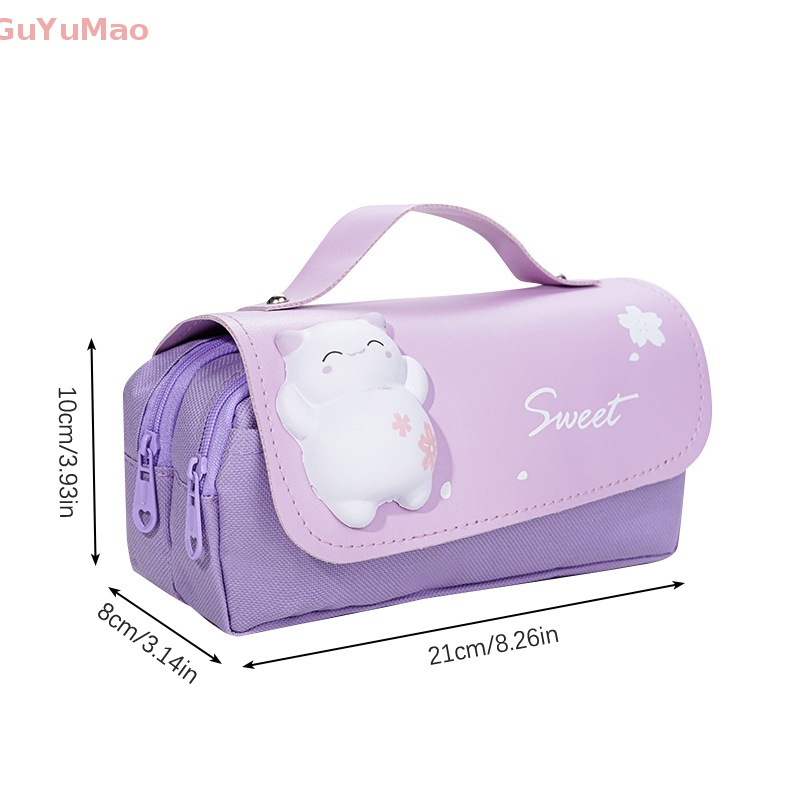 [cxGUYU] Túi Đựng Bút Chì / Mỹ Phẩm Cỡ Lớn Hai Lớp In Hình Mèo Dễ Thương Cho Nữ
