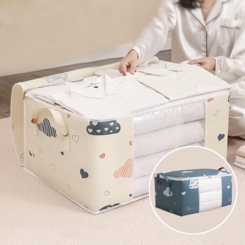 Túi Đựng Chăn Mền Sức Chứa Lớn Bằng Vải Không Dệt Gấp Gọn Được Có Tay Cầm