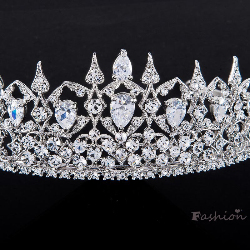 Vương Miện Công Chúa Hoàng Gia Đính Pha Lê Lấp Lánh Thanh Lịch Cho Cô Dâu