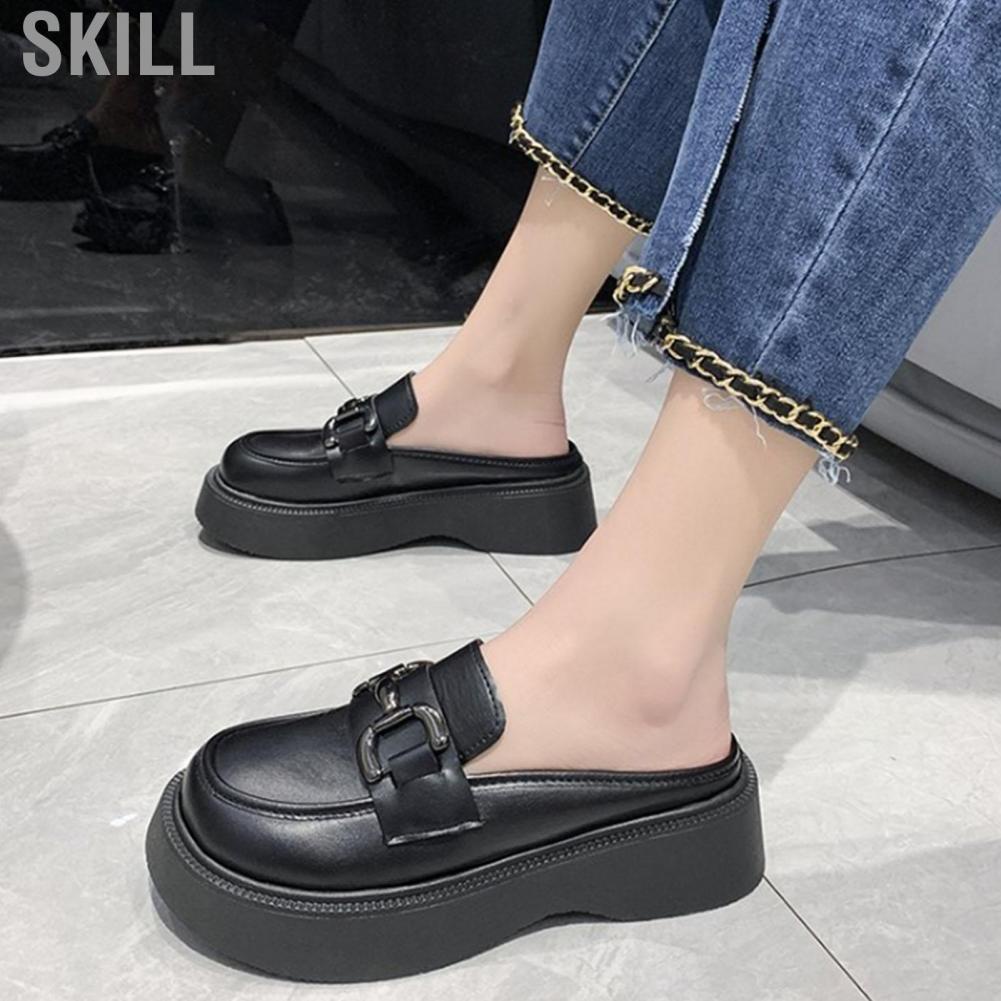 Skill Women Platform Shoes  PU Leather Upper Round Toe Casual Comfortable Rubber Sole for Daily
