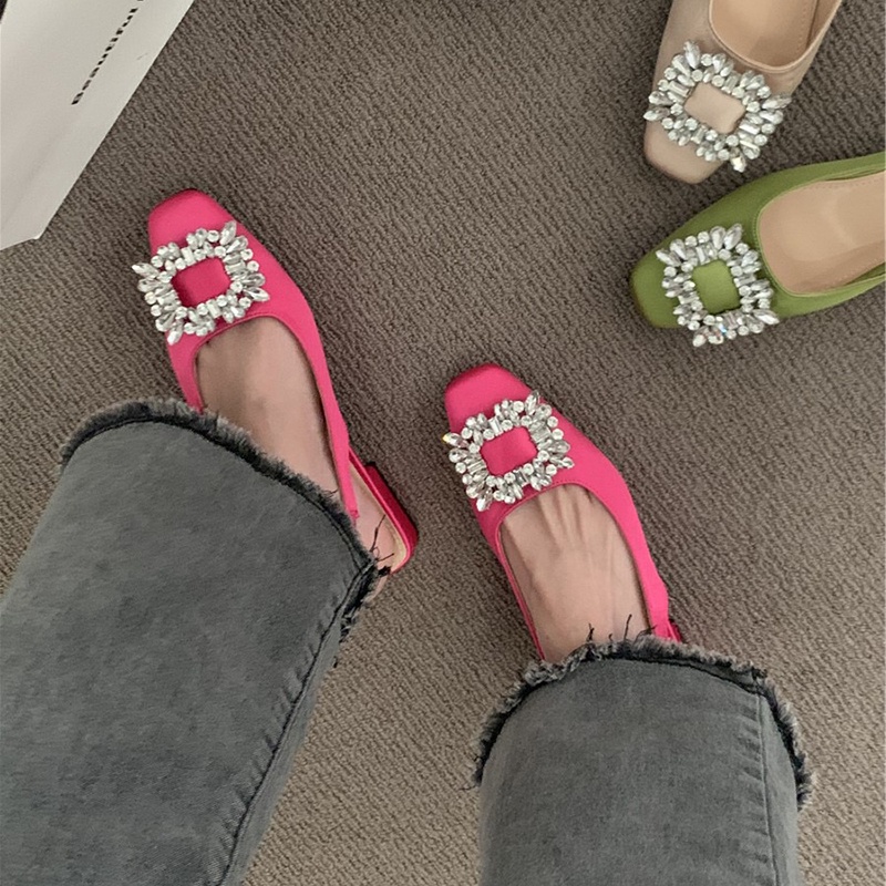 Xăng đan Gót Dày Hở Ngón Mũi Vuông Bằng satin Đính Đá Lấp Lánh Thời Trang Cho Nữ