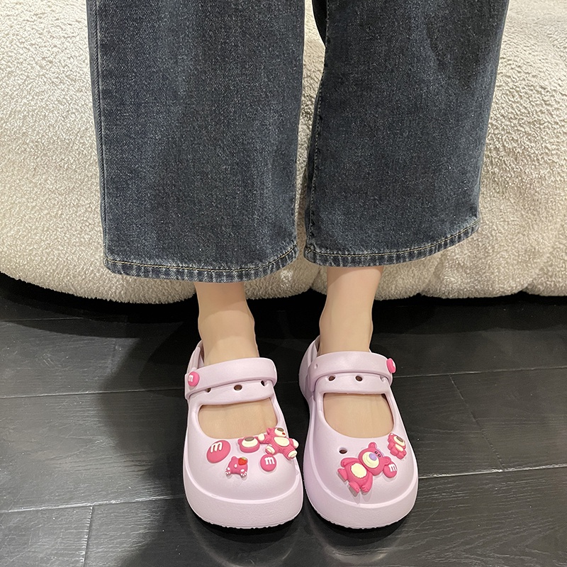 Dép Sandal Bít Mũi Trang Trí Hình Gấu Hoạt Hình Dễ Thương Cho Nữ