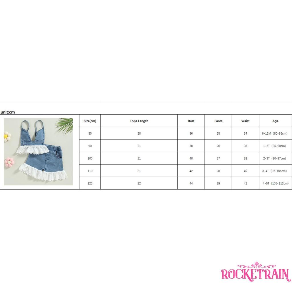 Bộ Áo Hai Dây Hở Lưng Phối Ren + Quần Short Denim Co Giãn Thời Trang Mùa Hè Cho Bé Gái