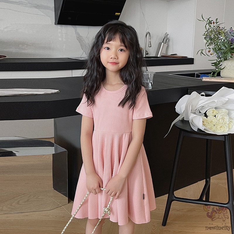 Đầm Công Chúa Dệt Kim Tay Ngắn Màu Sắc Ngọt Ngào Phong Cách Hàn Quốc Cho Bé Gái