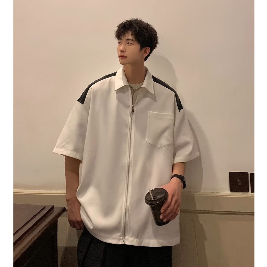 Áo POLO Ngắn Tay Phối Khóa Kéo Thời Trang Xu Hướng Hàn Quốc Cho Nam